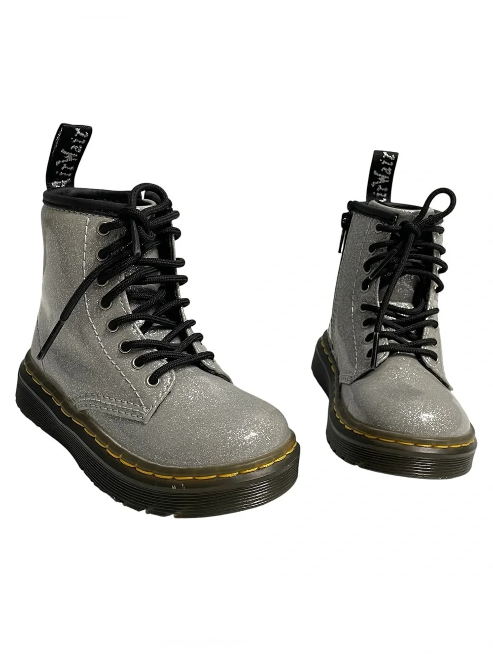 Dr Martens zavalat Silver Glitter Lace-Up Combat Boots toddler girl size 7